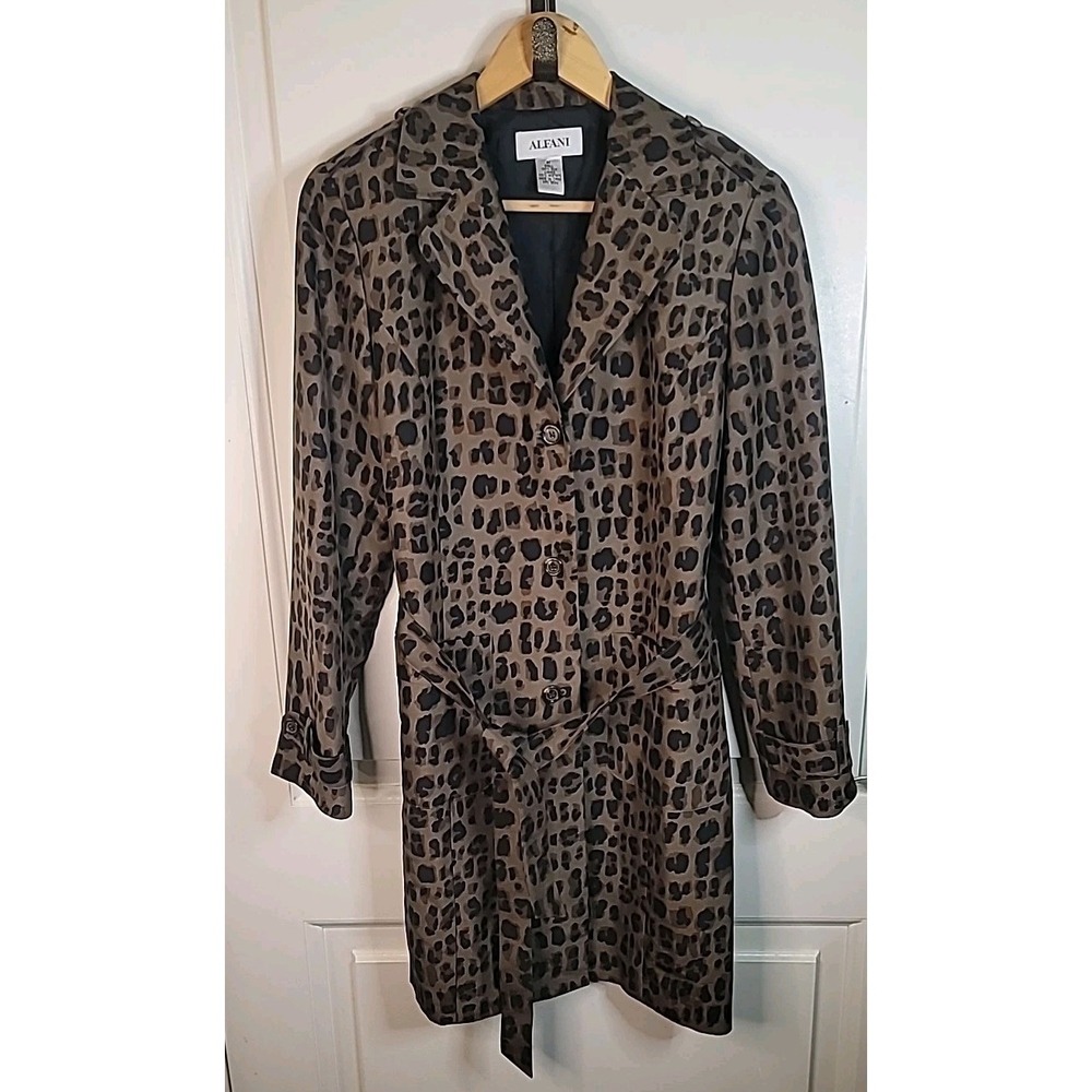 100% Silk Trenchcoat Overcoat Jacket Doublebreasted Women's M Leopard‎ Cheetah
